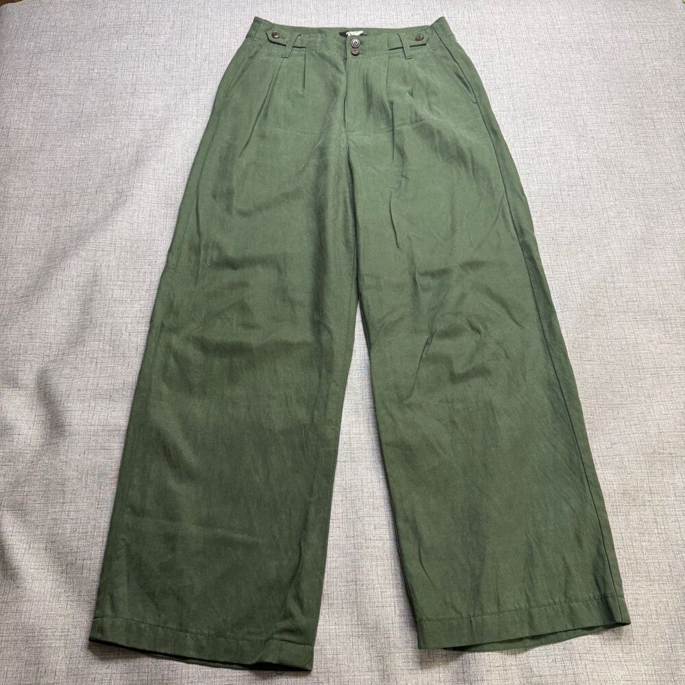 Madewell Pants Womens 4 Harlow Wide Leg High Rise Linen Blend Green Boho